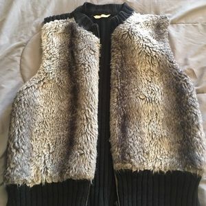 Black and gray faux fur vest